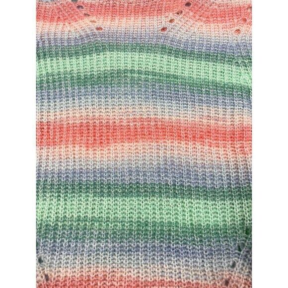 Juniors Sweater Top XS Blue Pink Striped Mock-Neck‎ - Picture 4 of 5